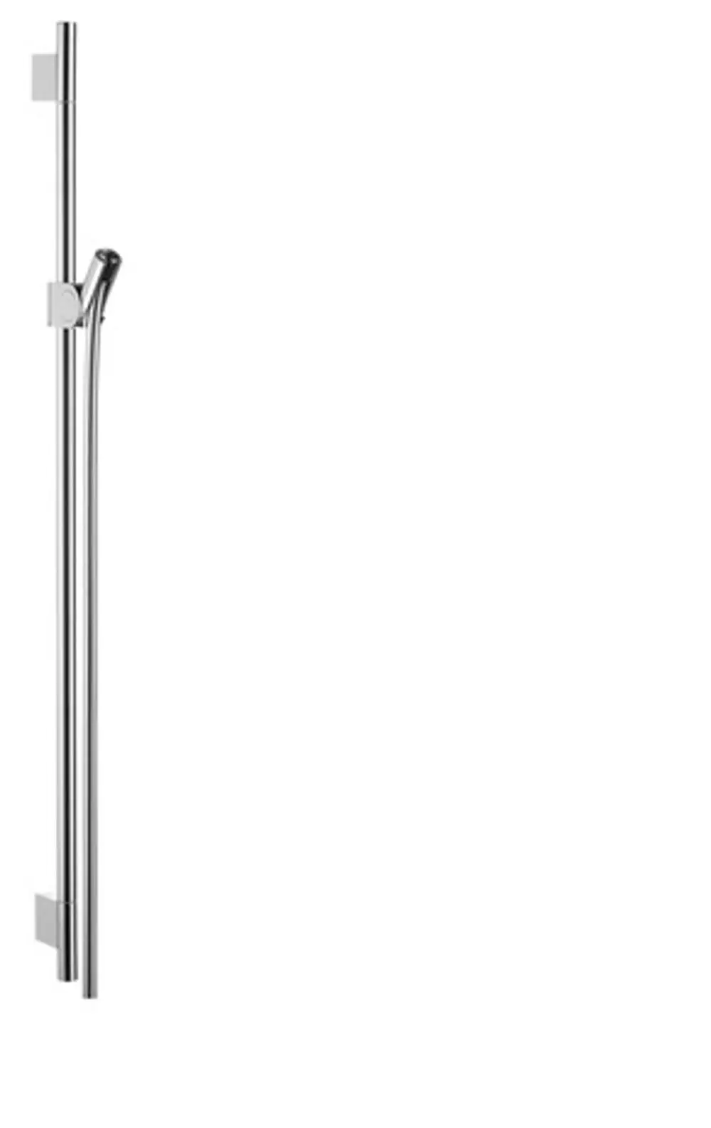Brausestange mit Handbrause und Schlauch in Chromoptik, montiert an der Wand, von AXOR. Das Design ist funktional und schlicht.